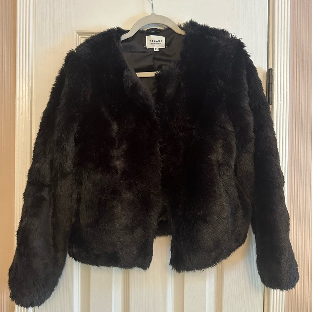 Sezane Black Faux Fur Jacket
